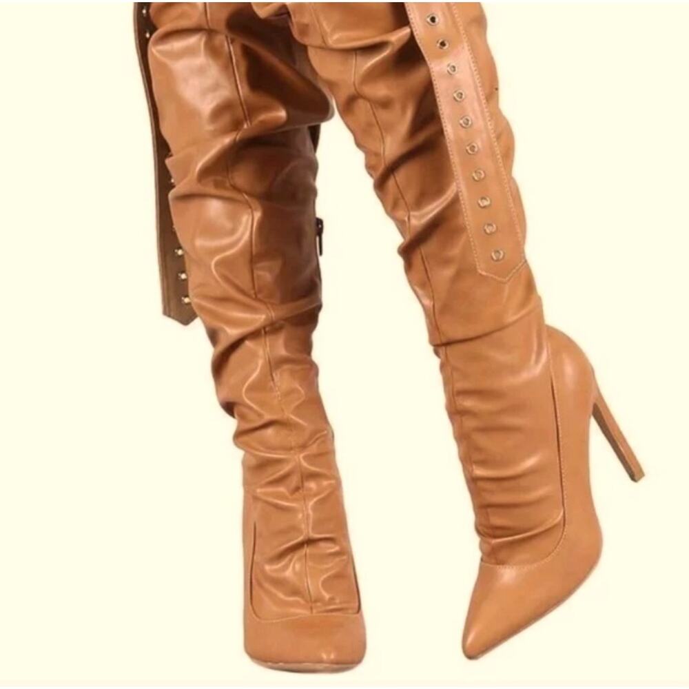 Bella Camel Over The Knee Buckle Strap Stiletto